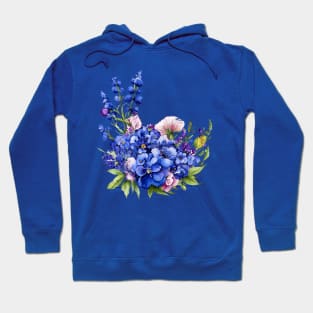 Beautiful Purple and Blue Lavender Flowers Violet Wildflowers garden Floral Pattern. Watercolor Hand Drawn Decoration. Summer Hoodie